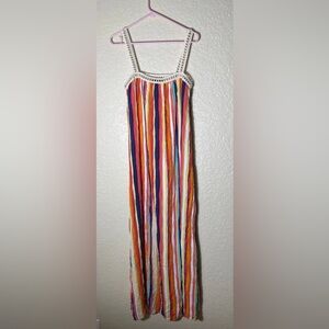 Crochet Detail Striped Multicolor Maxi Dress Size Small
100% rayon
